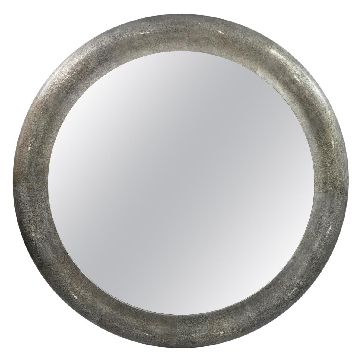 Round Shagreen Mirror by Ginger Brown For Sale