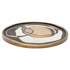 Round Shagreen Tray with Blue Pen Shell and Brass Inserts by R&Y Augousti