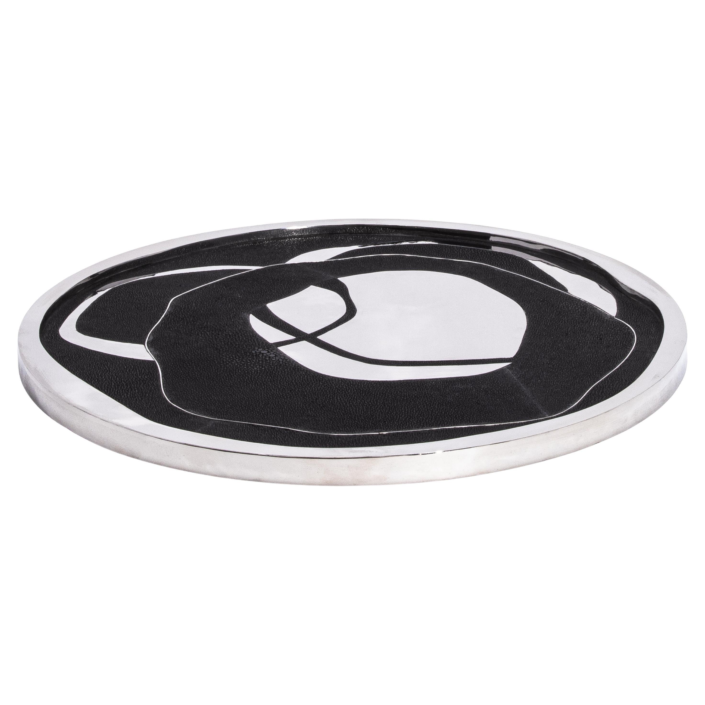 Round Shagreen Tray with Polished Stainless Steel by R&Y Augousti