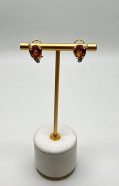 Round Shape Amber Orange Citrine Diamond Pave 14K Yellow Gold Huggie Earrings