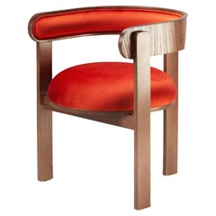 Round shape Bent Wood Moulin Paprika Upholstered Chair