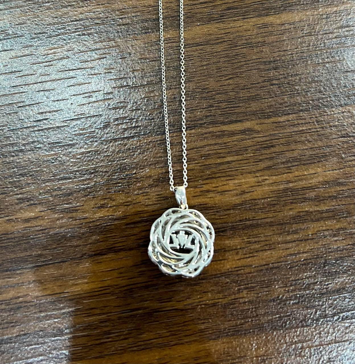Round Shape Blue Aquamarine Champagne Diamond Halo White Gold Pendant Necklace For Sale 3