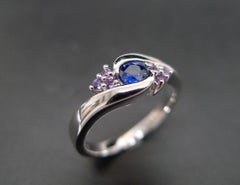 Round Shape Blue Sapphire Amethyst Twisted Tension Engagement Ring White Gold
