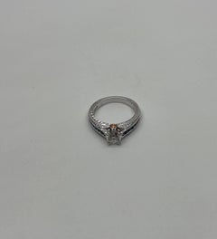 Round Shape Brilliant Cut Diamond Blue Sapphire Channel Set 18K White Gold Ring