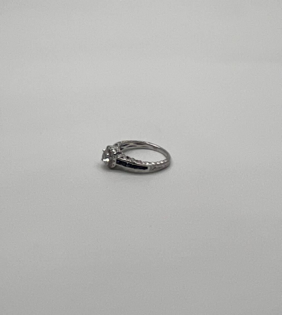 Round Shape Brilliant Cut Diamond Blue Sapphire Channel Set 18K White Gold Ring In New Condition For Sale In Oakton, VA