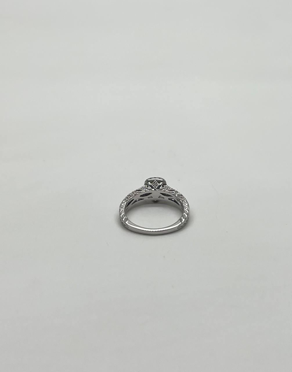 Women's Round Shape Brilliant Cut Diamond Blue Sapphire Channel Set 18K White Gold Ring For Sale
