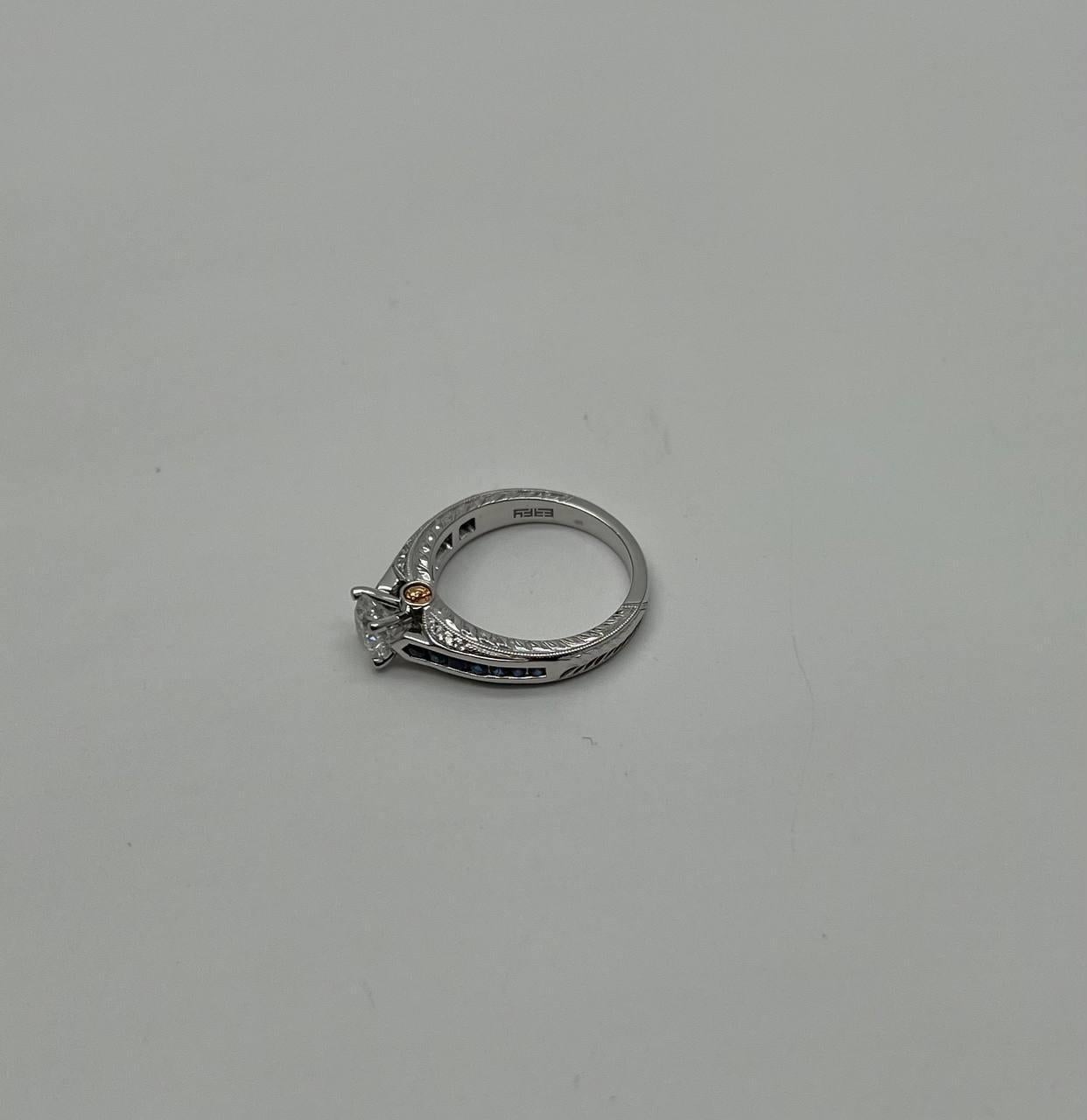 Round Shape Brilliant Cut Diamond Blue Sapphire Channel Set 18K White Gold Ring In New Condition For Sale In Oakton, VA