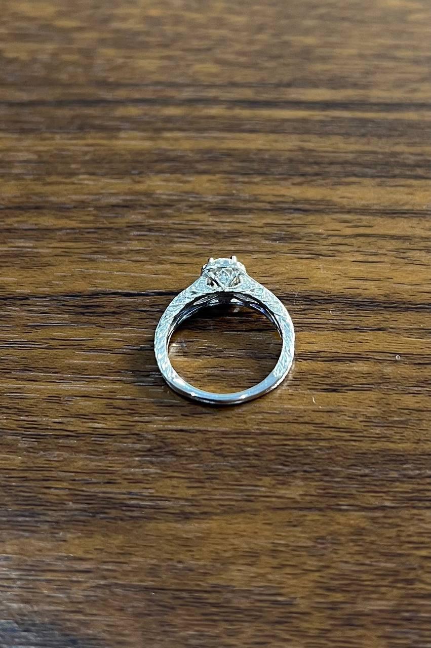 Round Shape Brilliant Cut Diamond Blue Sapphire Channel Set 18K White Gold Ring For Sale 4