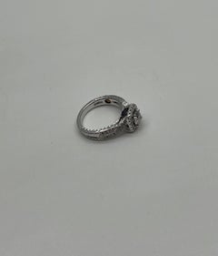 Round Shape Brilliant Cut Diamond Halo Pave Set 18K White Gold Engagement Ring