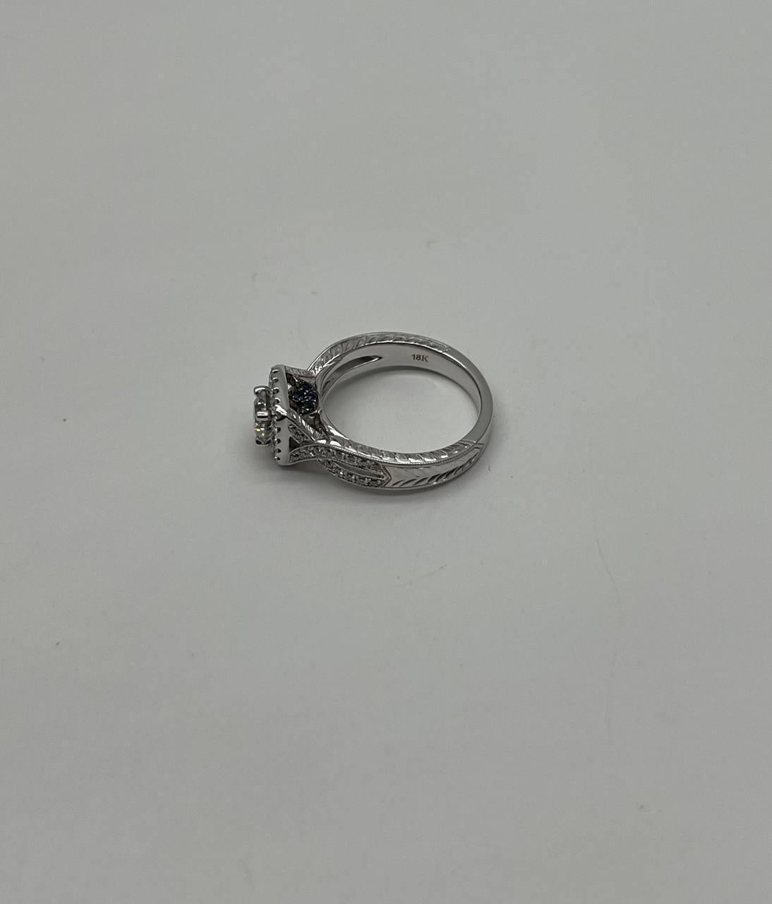 Round Cut Round Shape Brilliant Cut Diamond Halo Pave Set 18K White Gold Engagement Ring For Sale