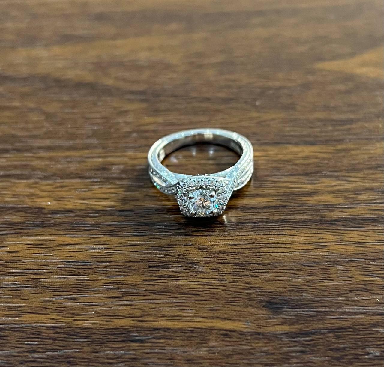 Round Shape Brilliant Cut Diamond Halo Pave Set 18K White Gold Engagement Ring In New Condition For Sale In Oakton, VA