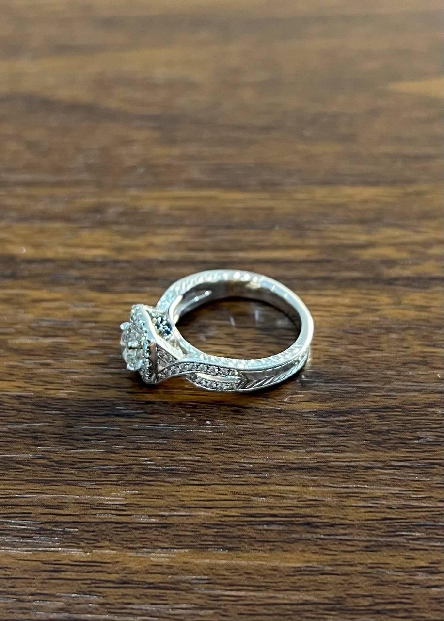 Round Shape Brilliant Cut Diamond Halo Pave Set 18K White Gold Engagement Ring For Sale 2