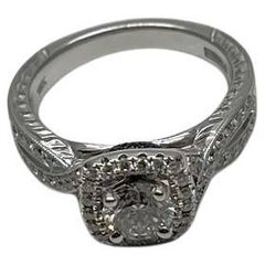 Round Shape Brilliant Cut Diamond Halo Pave Set 18K White Gold Engagement Ring