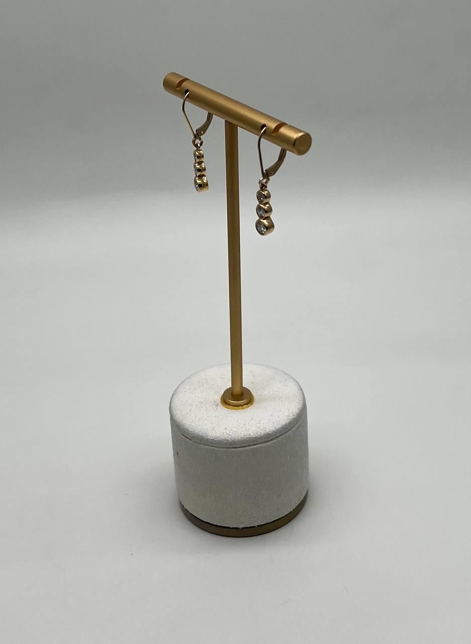 Round Shape Brilliant Cut White Diamond Bezel Set 14K Yellow Gold Drop Earrings In New Condition For Sale In Oakton, VA
