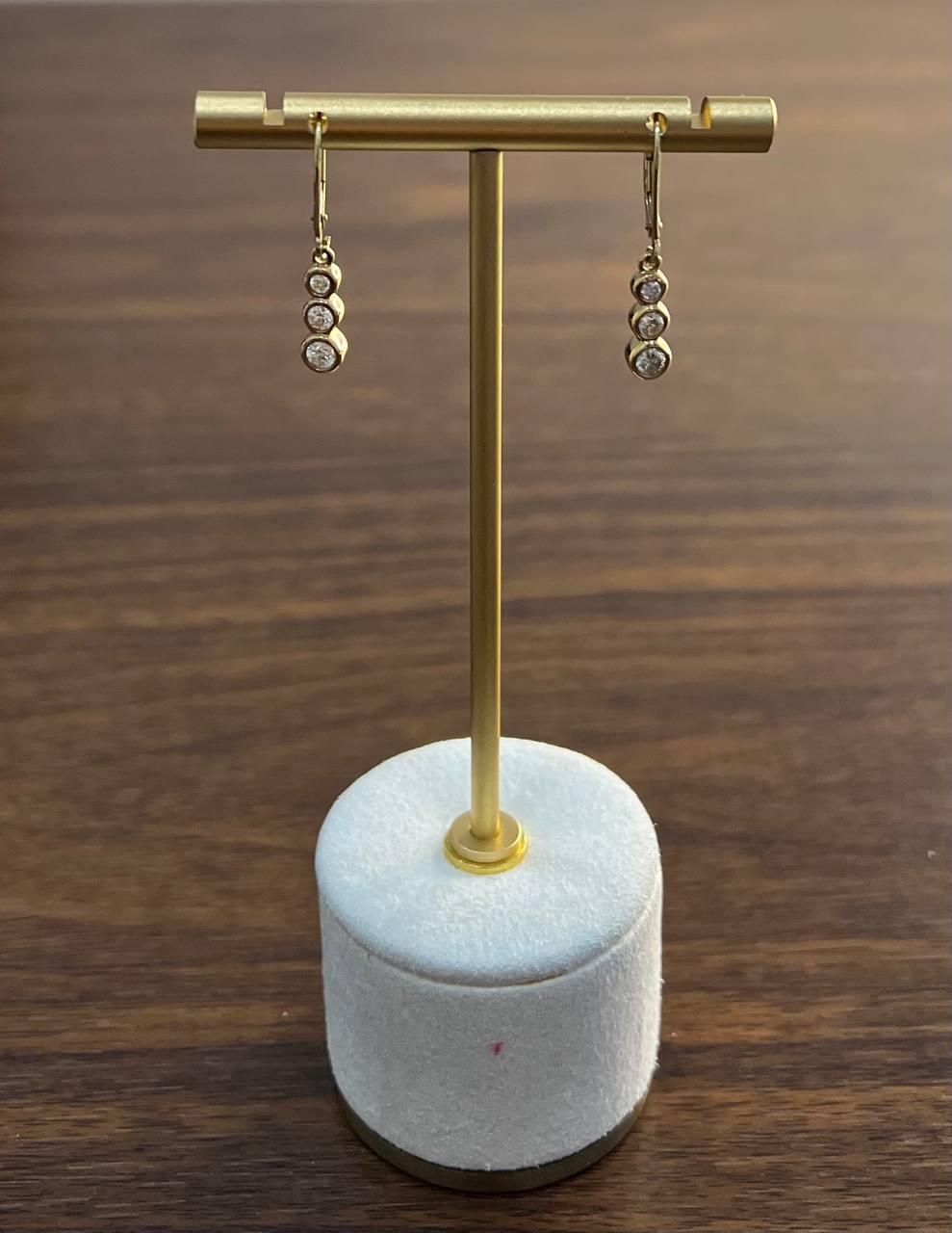 Round Shape Brilliant Cut White Diamond Bezel Set 14K Yellow Gold Drop Earrings For Sale 1