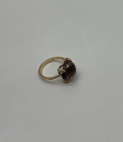 Runder brauner Rauchquarz Diamant akzentuiert Pave 14K Gelbgold Ring