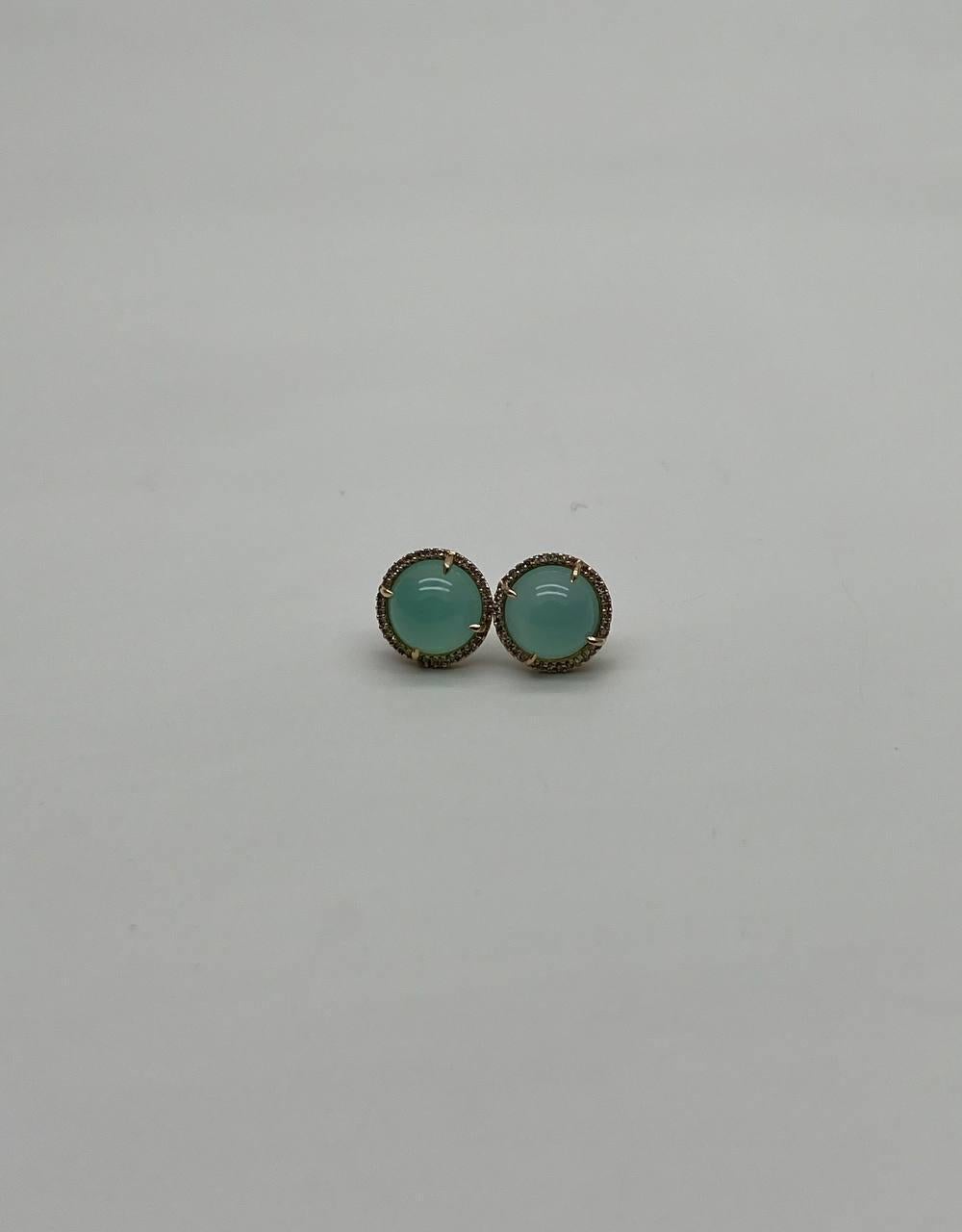 Pendientes de oro amarillo de 14 quilates con cabujón redondo de aguamarina verde y halo de diamantes en venta 5