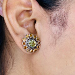 Round Shape Carnation Flower Multi Gemstone Studs Earring for Gift in 925 Silver