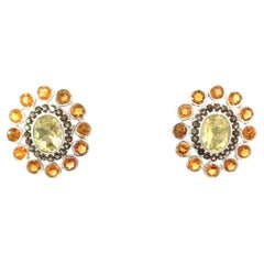 Round Shape Carnation Flower Multi Gemstone Studs Earring in 925 Sterling Silver