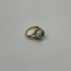 Round Shape Checkerboard Cut Green Amethyst Prasiolite 14K Gold Split Shank Ring