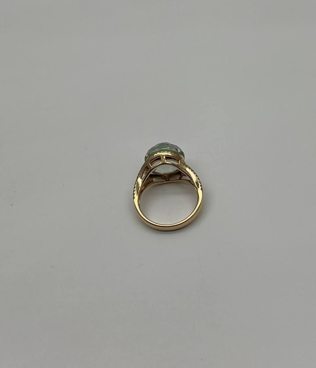 Améthyste verte Prasiolite de forme ronde taillée en damier Bague à pans coupés en or 14K Neuf - En vente à Oakton, VA