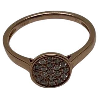 Round Shape Diamond Pave Set 14K Rose Gold Dainty Thin Band Statement Ring