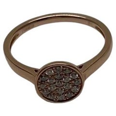 Round Shape Diamond Pave Set 14K Rose Gold Dainty Thin Band Statement Ring