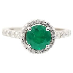 Round Shape Genuine Colombian Emerald 14 Karat Diamond Ring