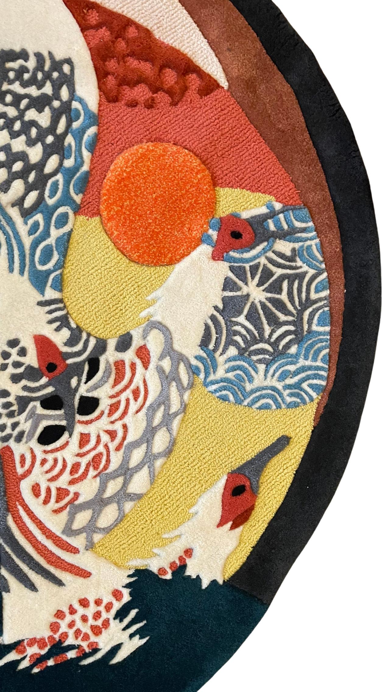 Runder handgetufteter Teppich in Rundform mit japanischem Muster von RAG Home (Handgeschnitzt) im Angebot