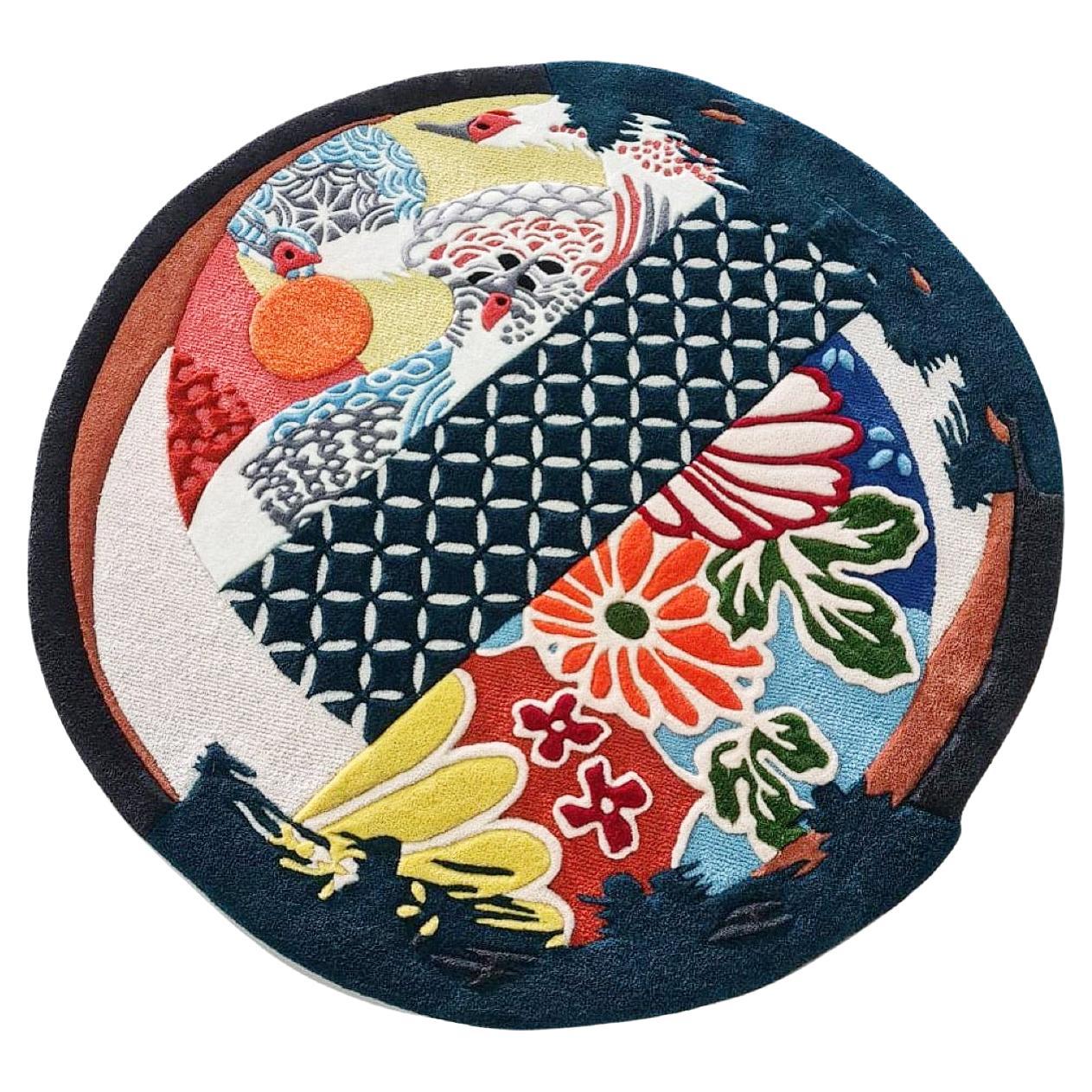 Round Shape Hand-Tufted Rug with Japanese Pattern by RAG Home For Sale