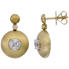 Round Shape Illusion Diamond Dangle Earring in 18 Karat Yellow Gold