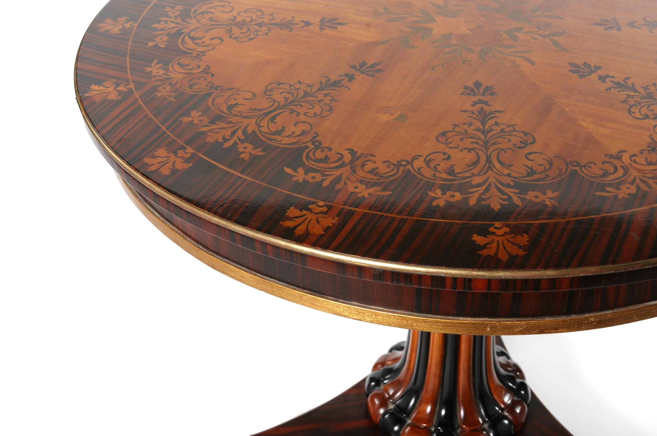 Neoclassical Revival Round Shape Marquetry Top Pedestal Center Table For Sale