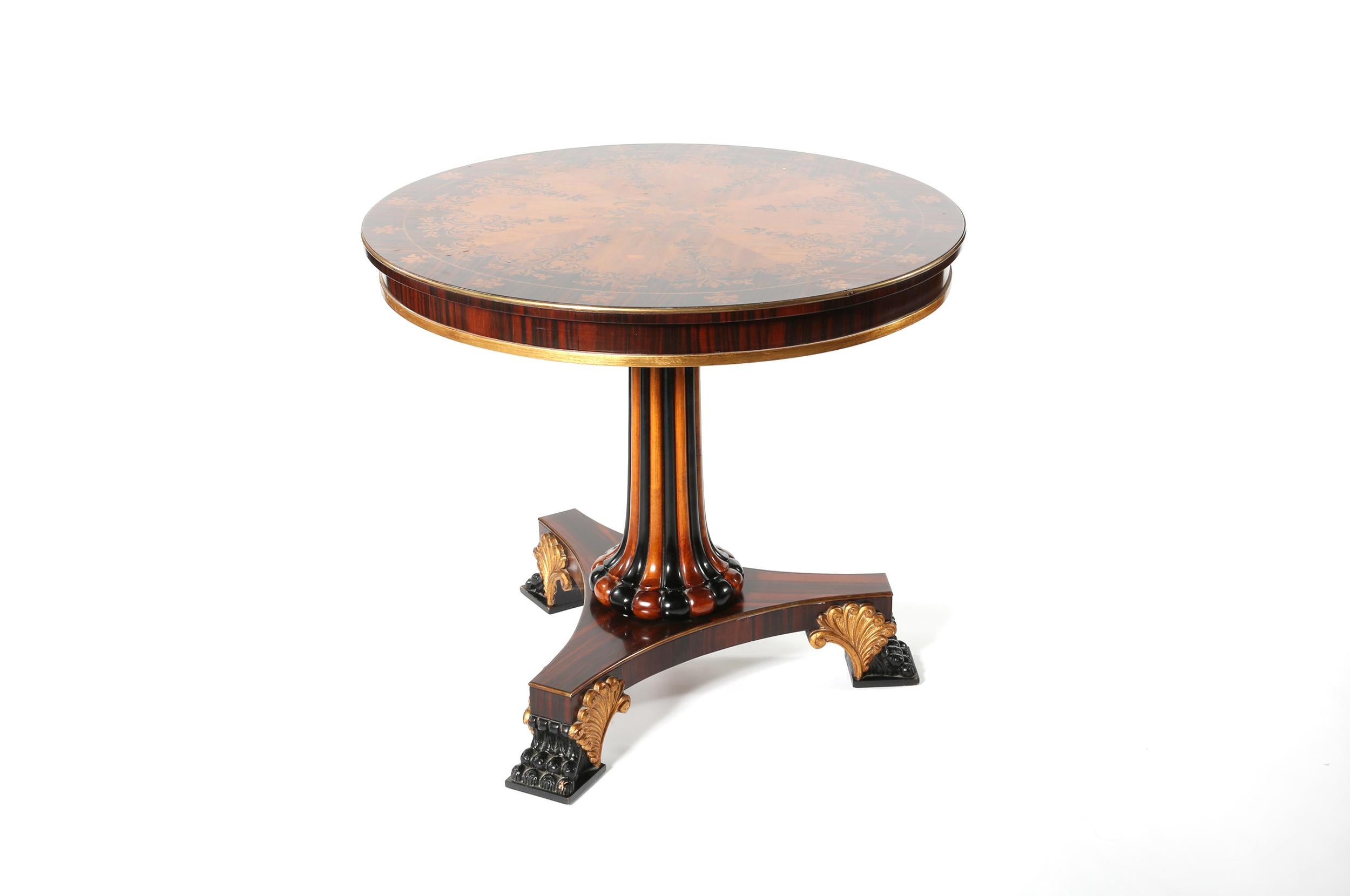 Round Shape Marquetry Top Pedestal Center Table For Sale 1