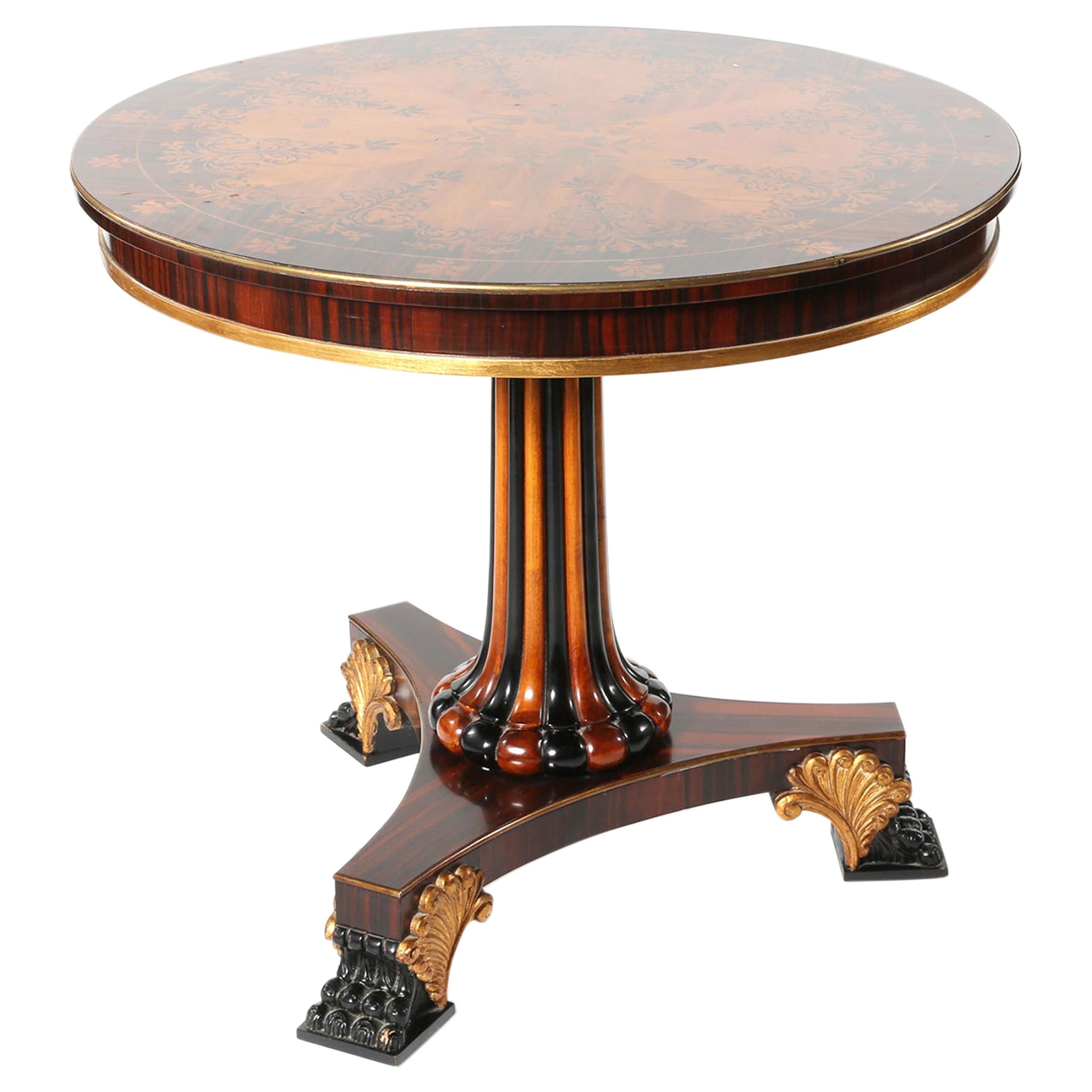 Round Shape Marquetry Top Pedestal Center Table