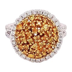 1.60 Carat Natural Fancy Yellow Diamond Cluster Ring With Halo