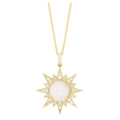 Round Shape Opal Round Diamond Sunburst Pendant 14K Yellow Gold Round Shape Opal Round Diamond Sunburst Pendant 14K Yellow Gold