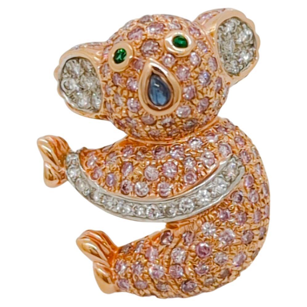 Broche Koala en or rose 18 carats et diamants roses