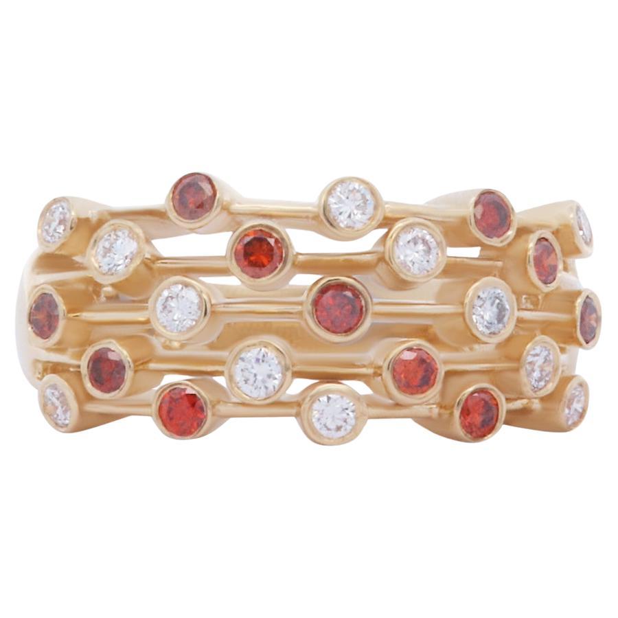 Round Shape Red Brilliant Cut Diamond Bubble Fashion Band 14K Yellow Gold  For Sale