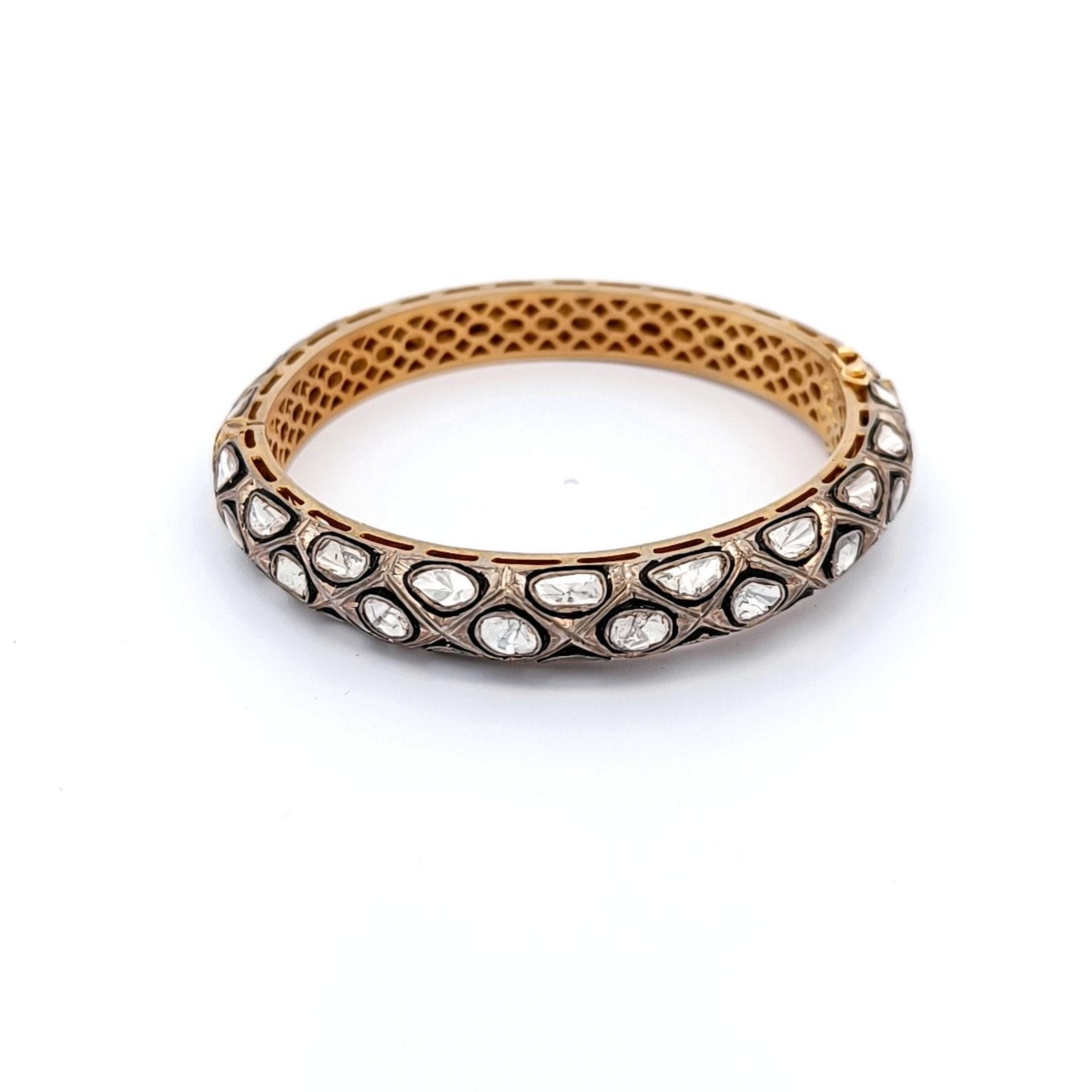 Art Deco Round Shape Rosecut Diamond Bangle 925 Sterling Silver Antique Jewellery For Her For Sale