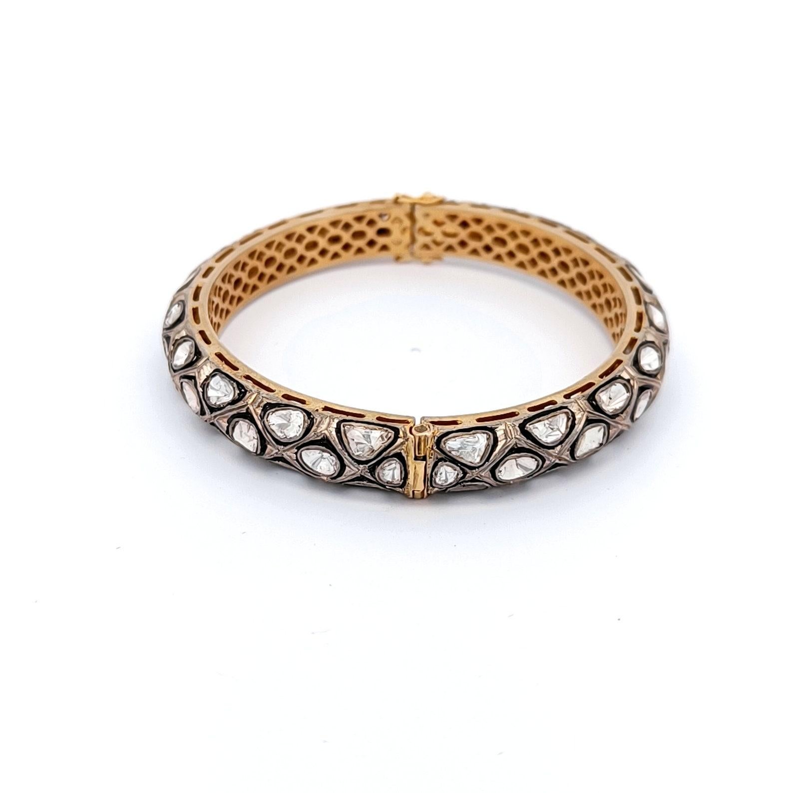 Round Cut Round Shape Rosecut Diamond Bangle 925 Sterling Silver Antique Jewellery For Her For Sale