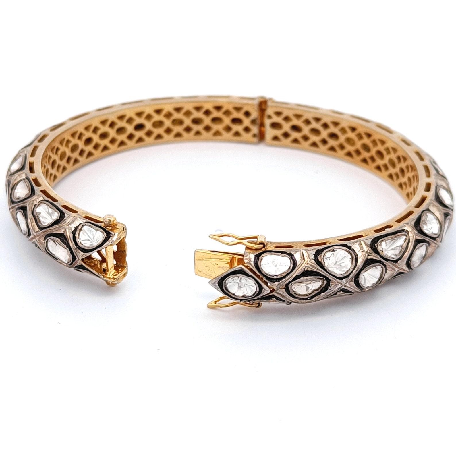 Round Shape Rosecut Diamond Bangle 925 Sterling Silver Antique Jewellery For Her For Sale 3