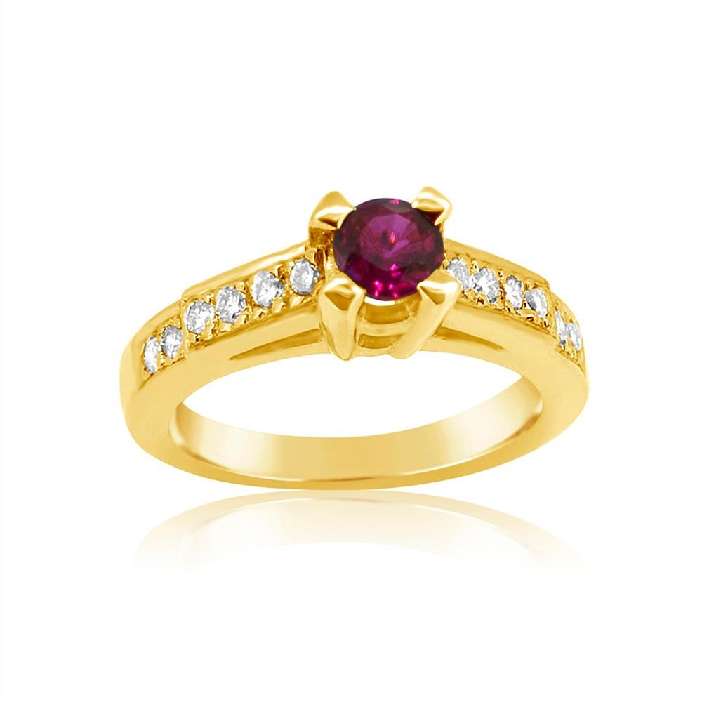 Women's Round Shape Ruby 0.50 Carat Ring 18 Karat Yellow Gold with Diamonds For Sale