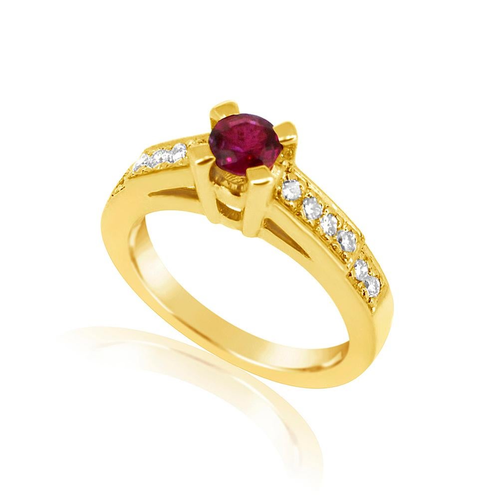 Round Shape Ruby 0.50 Carat Ring 18 Karat Yellow Gold with Diamonds For Sale 2
