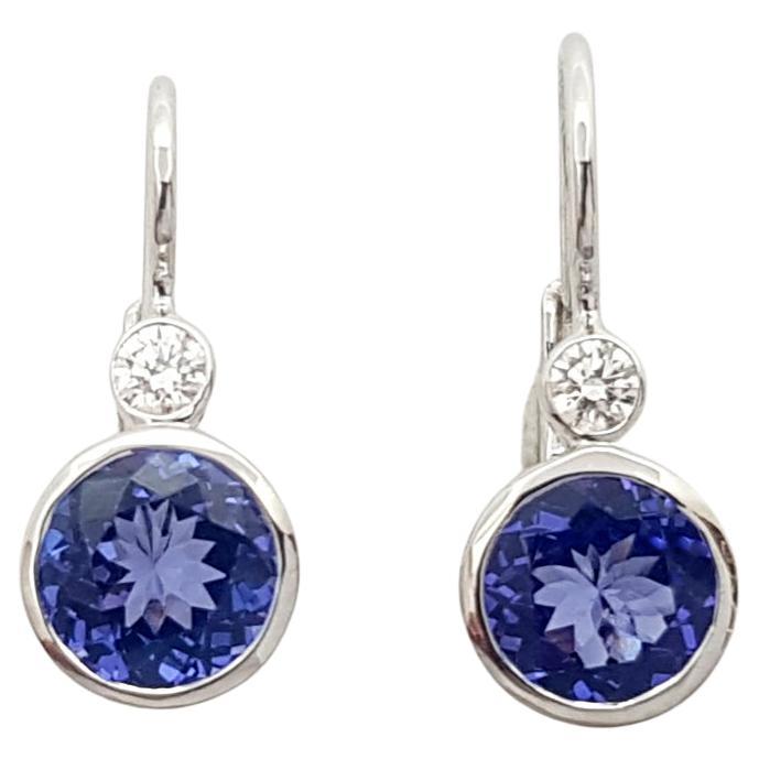 Round Shape Tanzanite with Diamond Earrings Set in 18k White Gold Settings For Sale