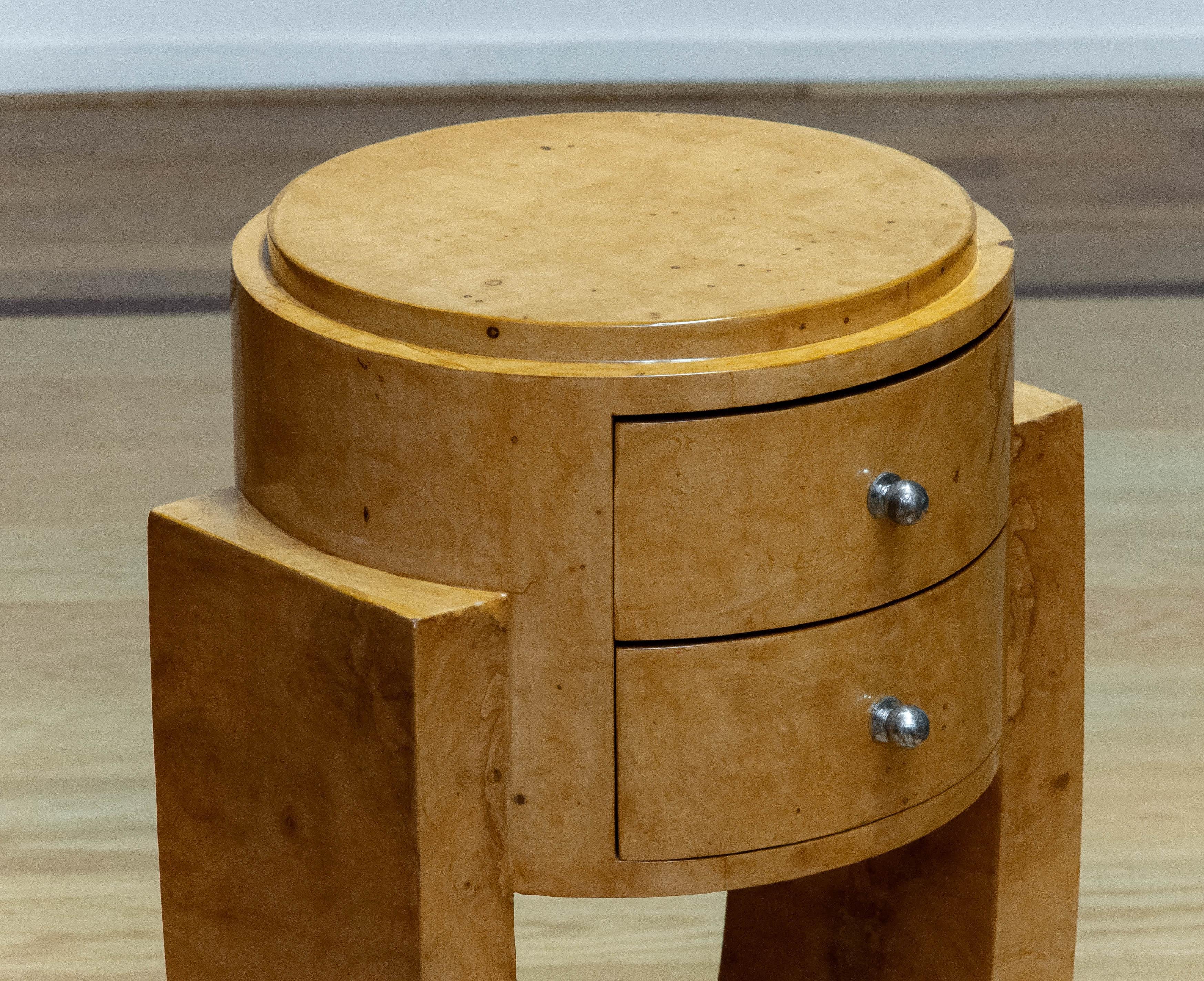 Round Shaped Art Deco Pedestal / Side Table / Night Stand In Poplar Burl 5