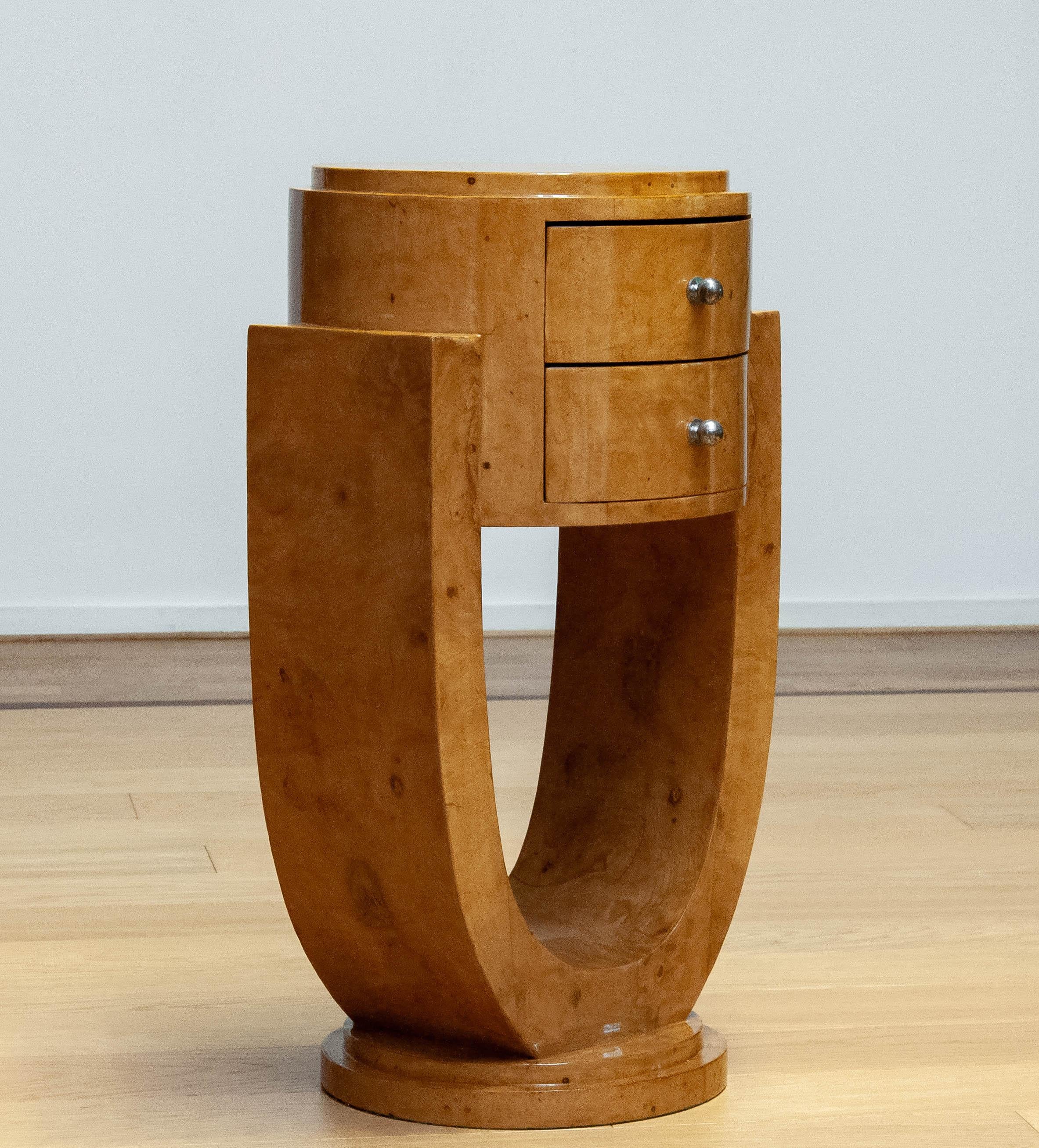 Round Shaped Art Deco Pedestal / Side Table / Night Stand In Poplar Burl 3