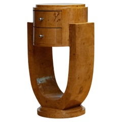 Round Shaped Art Deco Pedestal / Side Table / Night Stand In Poplar Burl