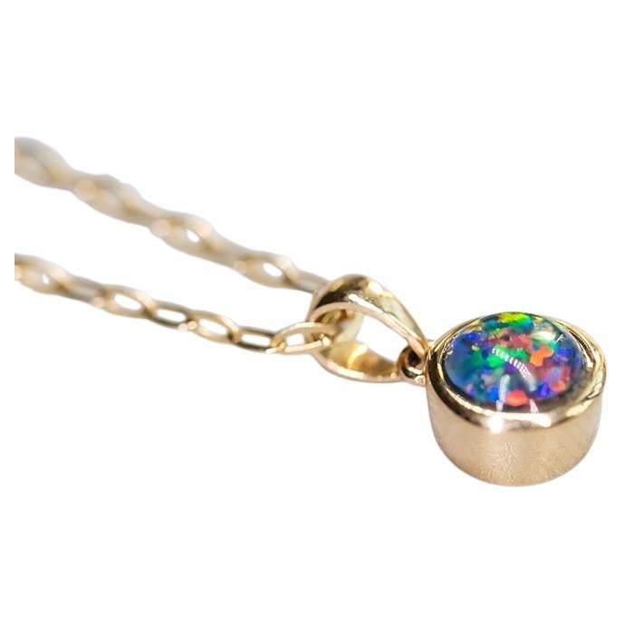 Round Shaped Australian Triplet Opal Necklace 14k Yellow Gold