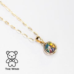 Round Shaped Australian Triplet Opal Pendant Necklace in 14k Yellow Gold