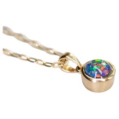 Round Shaped Australian Triplet Opal Pendant Necklace in 14k Yellow Gold